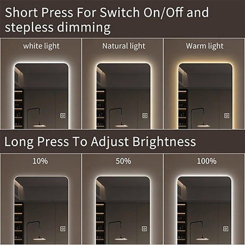 Frameless Full Length Floor Mirror with LED Light, Dimming & 3 Color