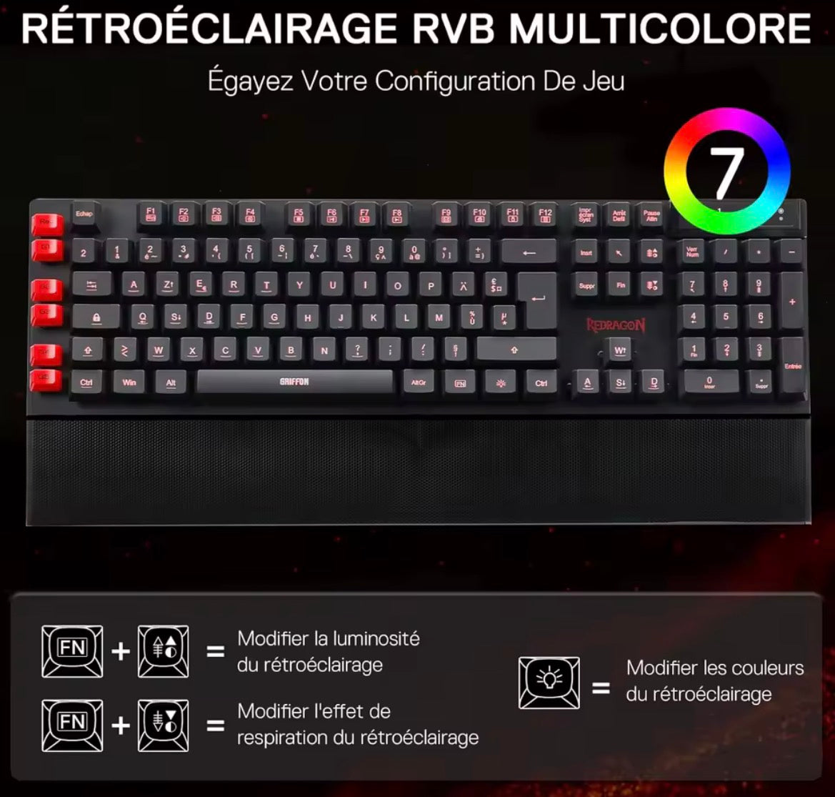 Clavier gamer Redragon K505 - Azerty.