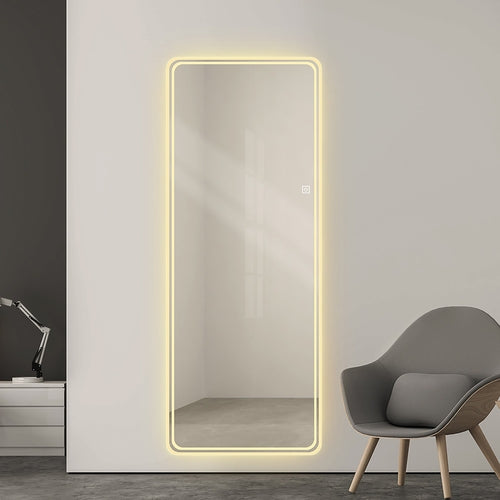 Frameless Full Length Floor Mirror with LED Light, Dimming & 3 Color